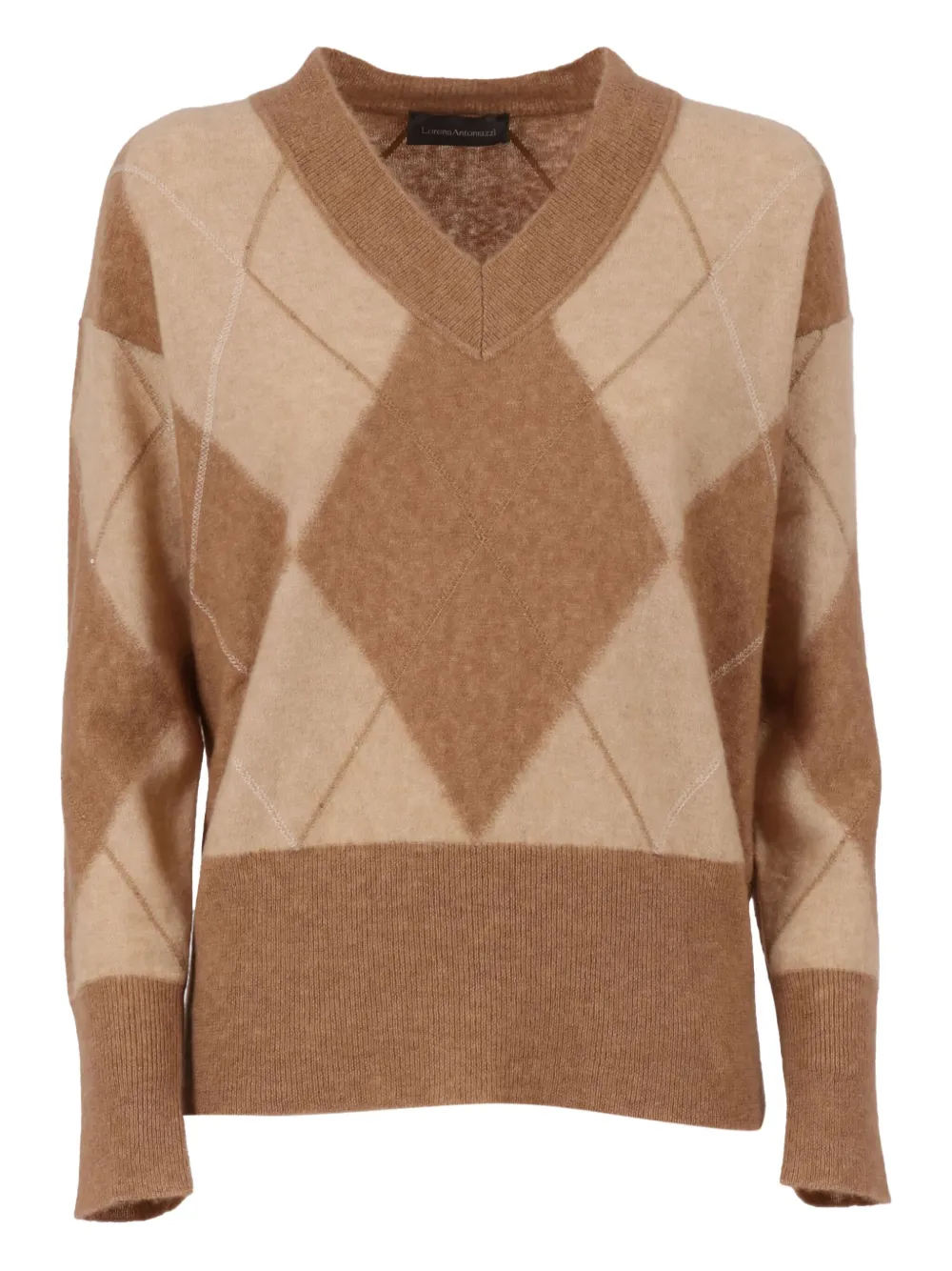 Lorena Antoniazzi v-neck diamond-pattern sweater Bruin