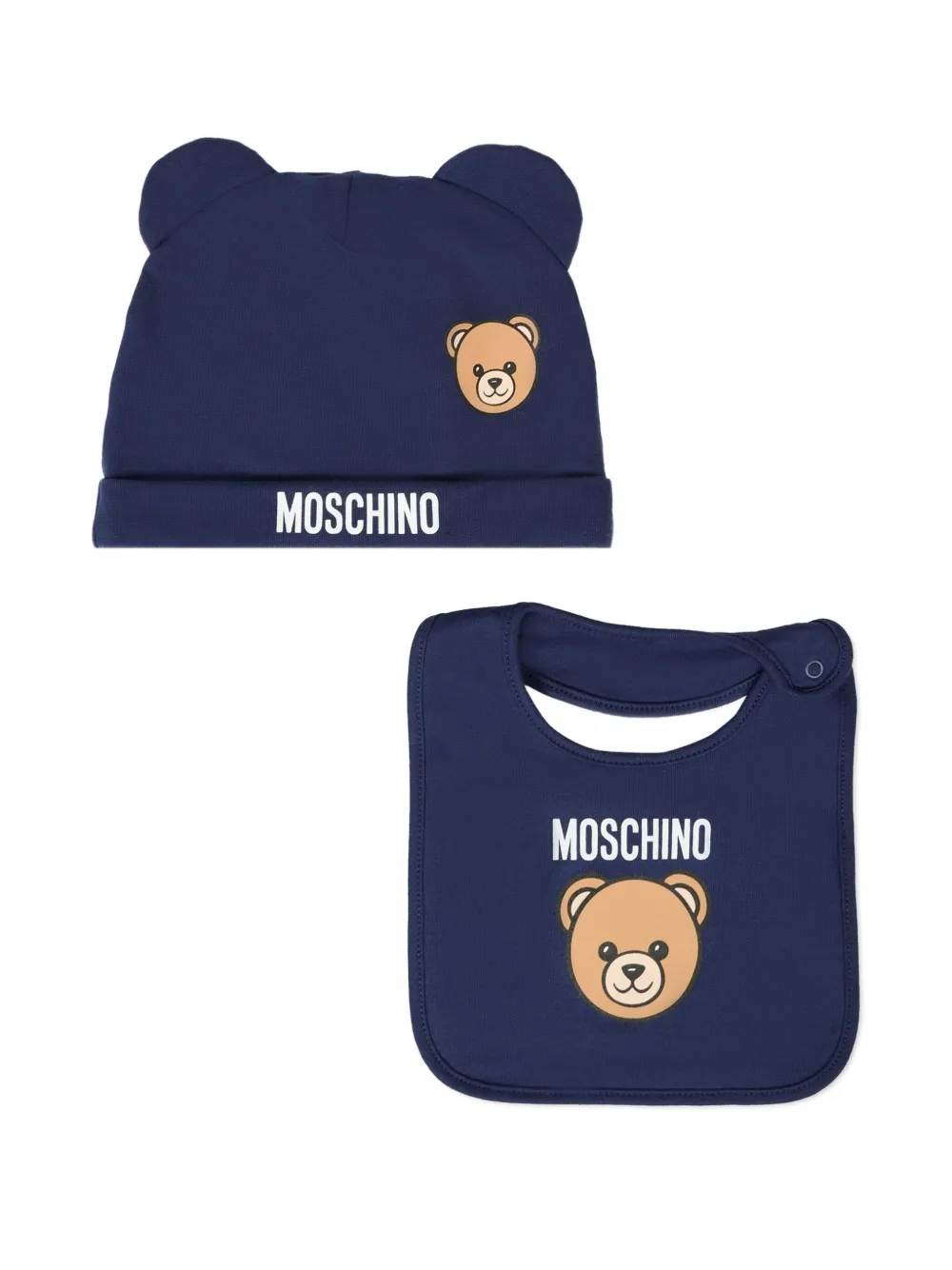 Moschino Kids bear-ear hat set Blauw