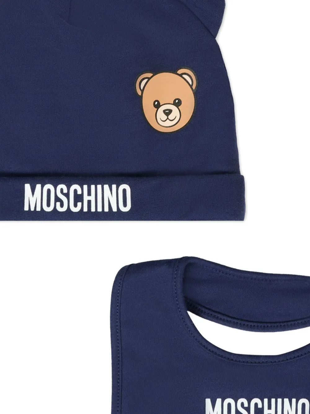 Moschino Kids bear-ear hat set Blauw