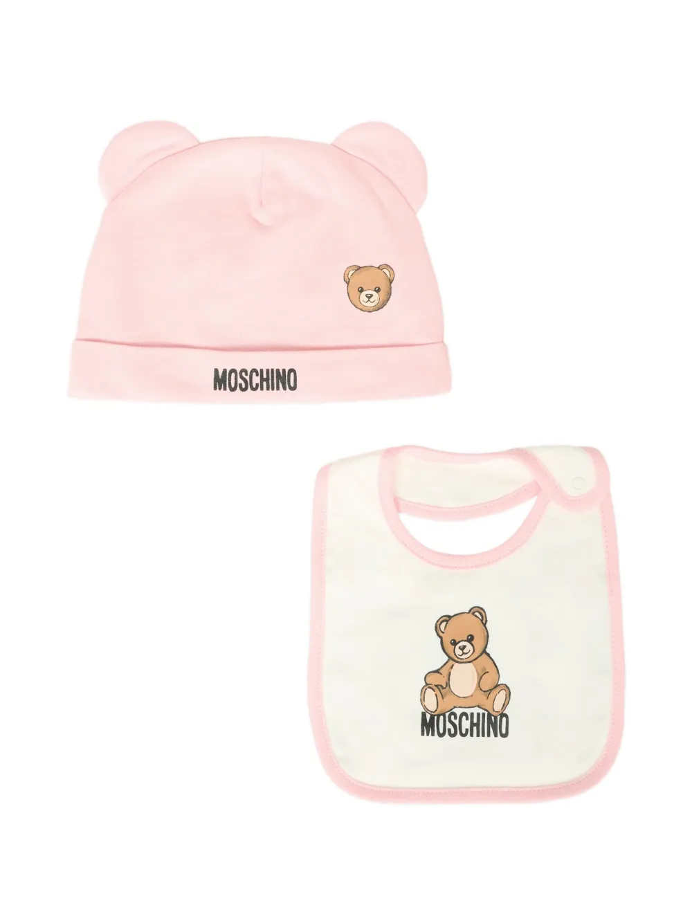 Moschino Kids bear-logo hat bib set Roze