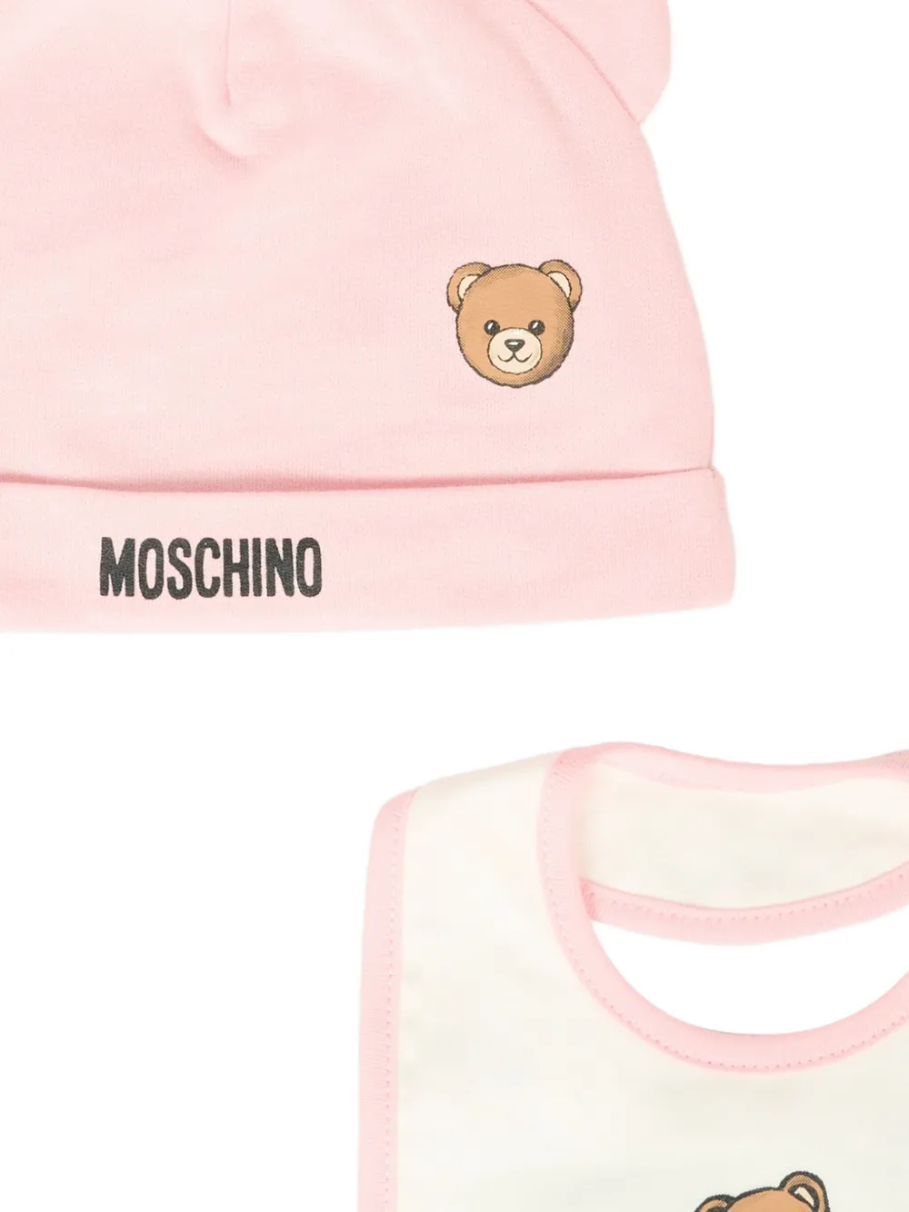 Moschino Kids bear-logo hat bib set - Roze