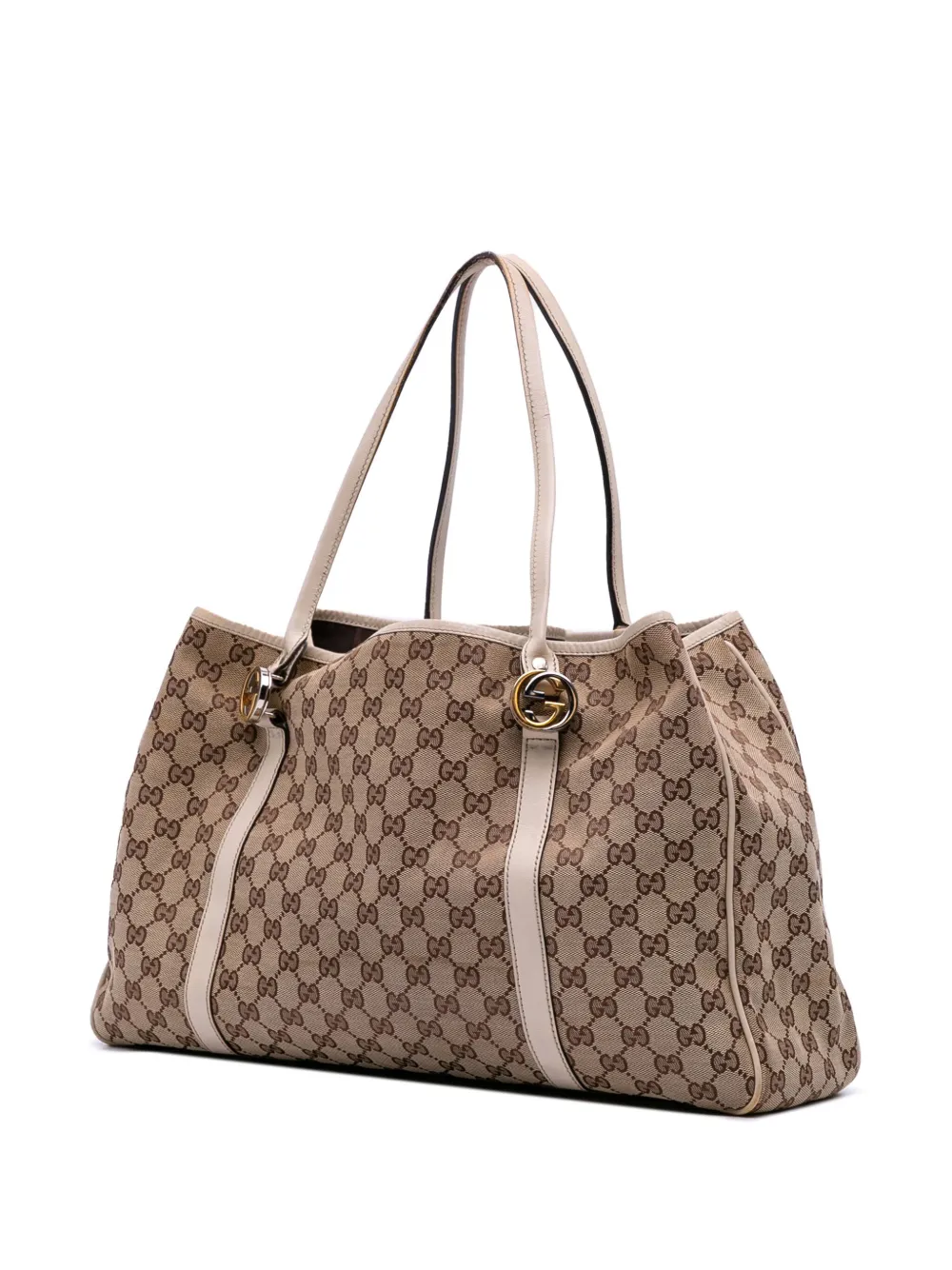 Pre-owned Gucci 2016-2025 Large Gg Canvas Twins Tote Bag In Brown