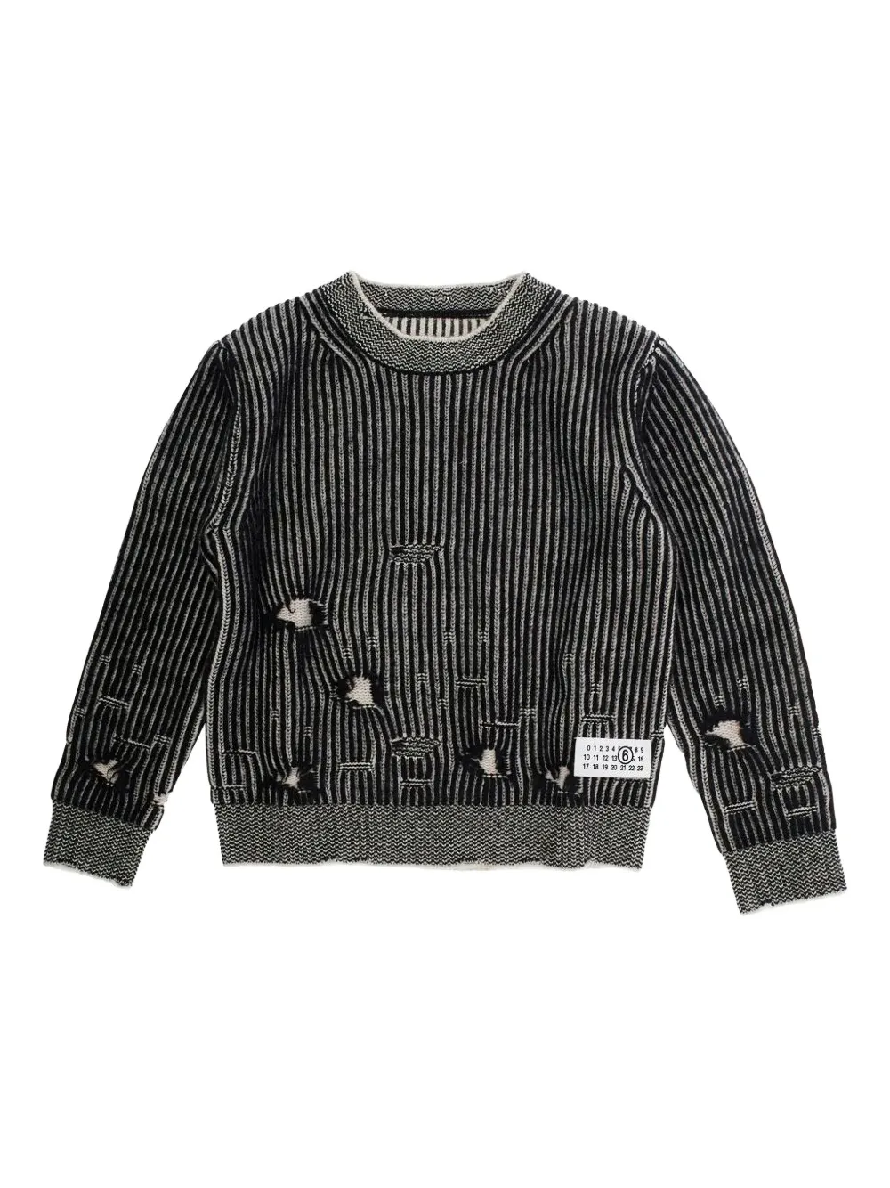 MM6 Maison Margiela Kids striped distressed sweater - Nero