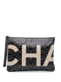 CHANEL Pre-Owned 2018 Coated Canvas Camellia Logo Wristlet clutch bag - White