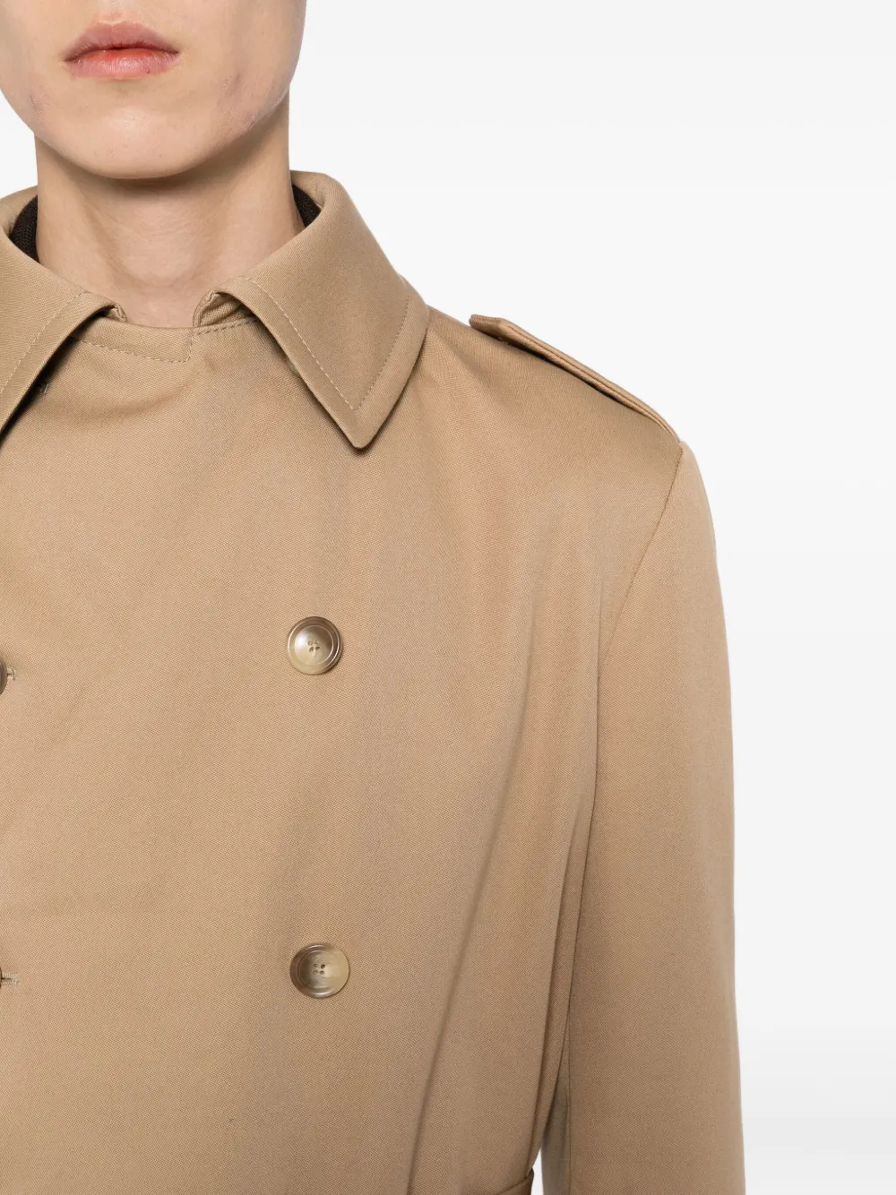 Tagliatore Double-breasted Belted Trench Coat In Neutral