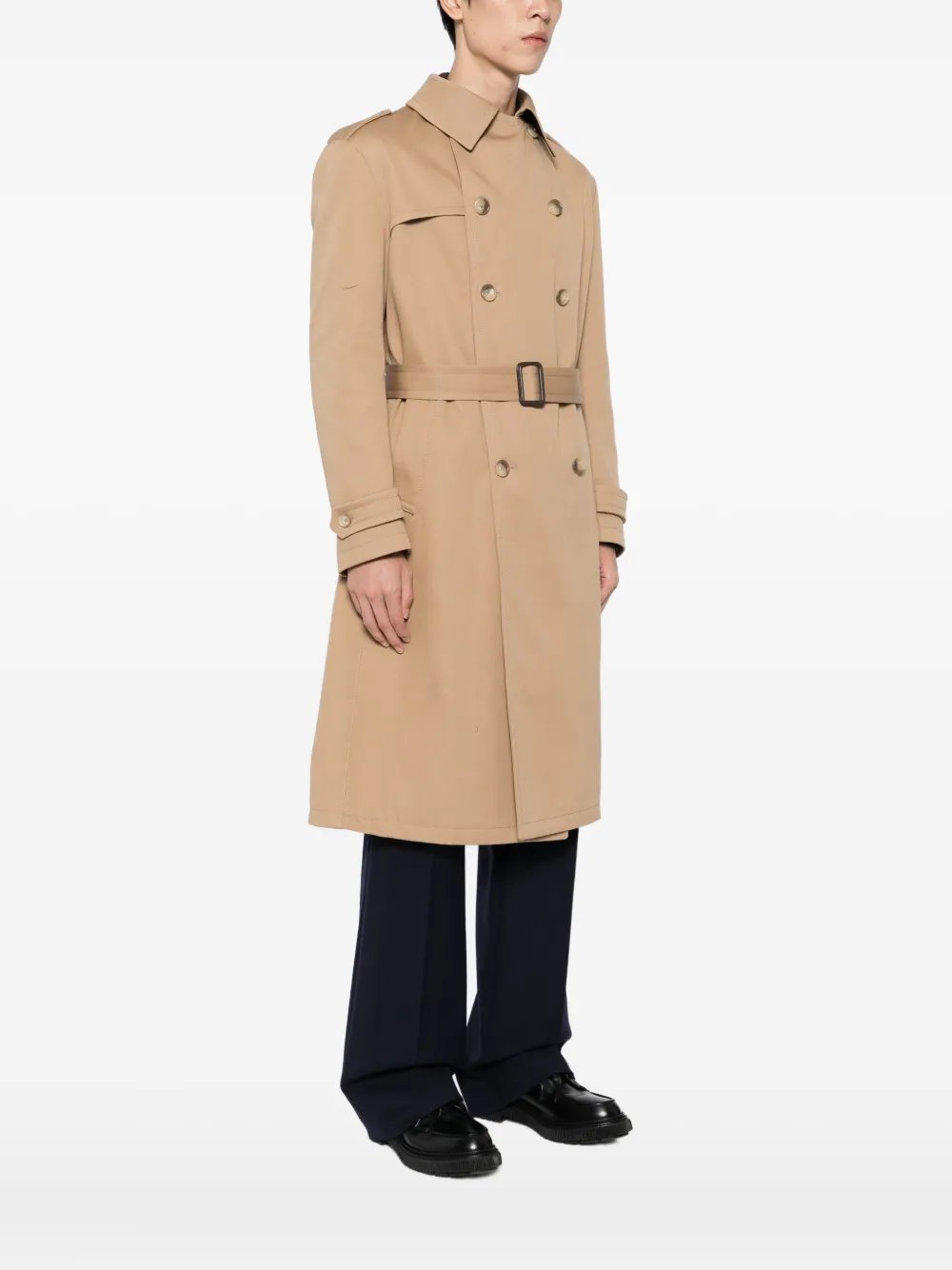 Tagliatore Double-breasted Belted Trench Coat In Neutral