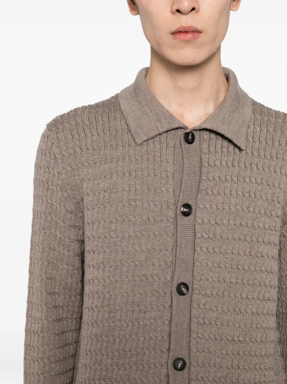 Tagliatore Textured Wool Cardigan In Brown