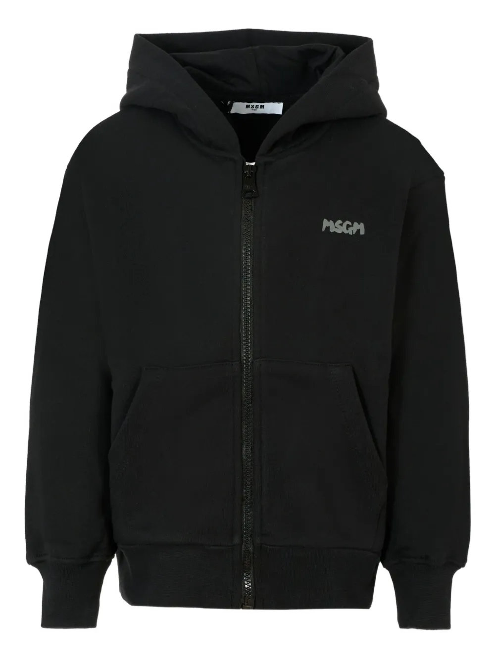 MSGM Kids logo-print hooded zip-up top Zwart