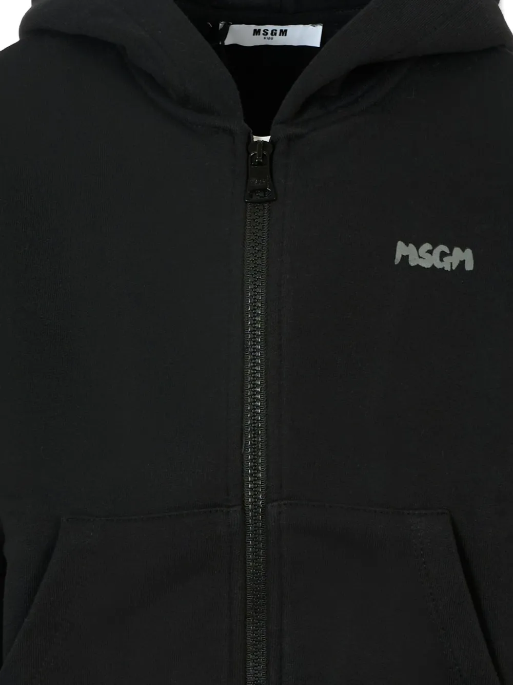 MSGM Kids logo-print hooded zip-up top Zwart