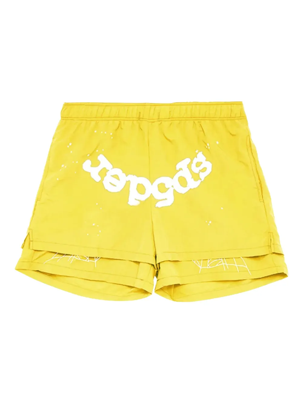 SP5DER Trainingsshorts met logoprint en spinnenweb Geel