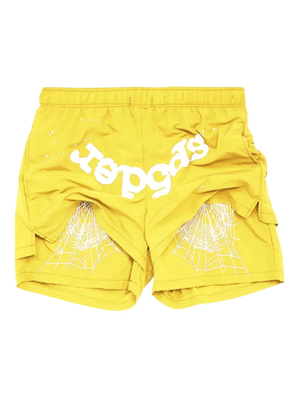SP5DER logo-print spider-web track shorts - イエロー SP5DER logo-print spider-web track shorts - イエロー
