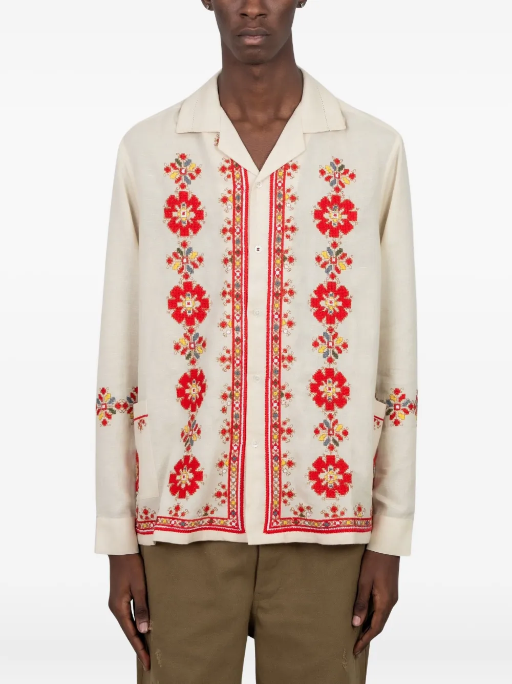 Baziszt floral-embroidered revere shirt | أبيض | Image 1