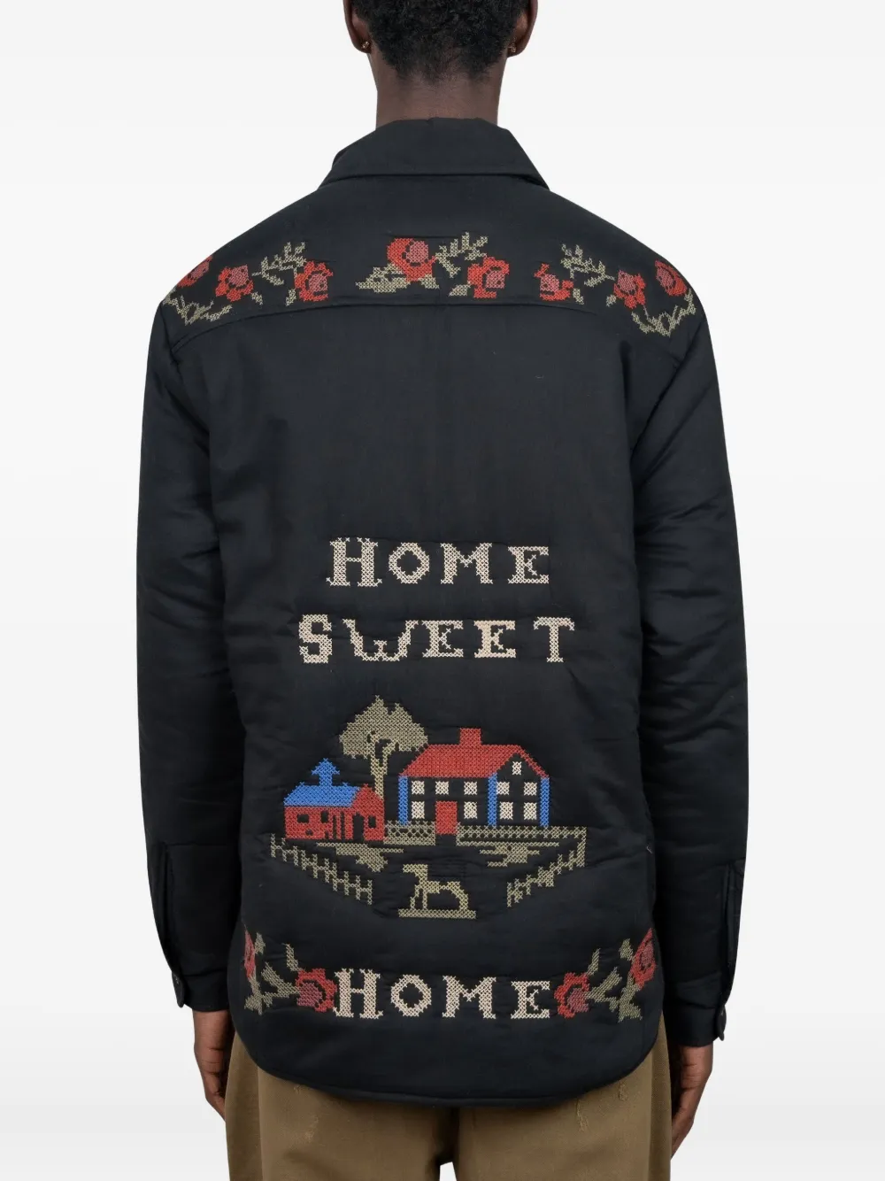 Baziszt Floral-embroidered Padded Jacket In Black