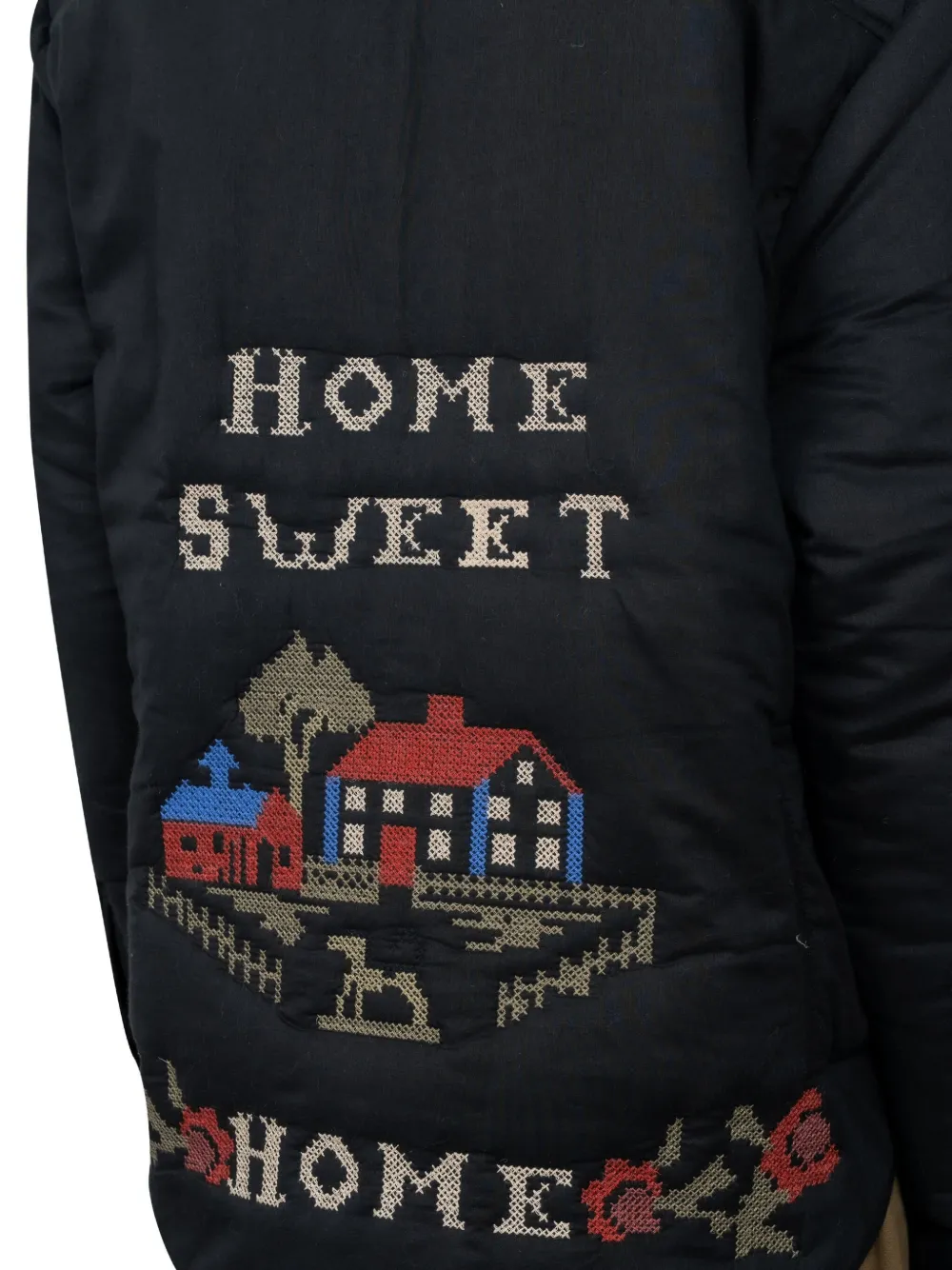 Baziszt Floral-embroidered Padded Jacket In Black