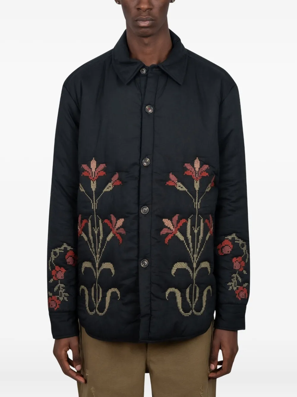 Baziszt floral-embroidered padded jacket | أسود | Image 1