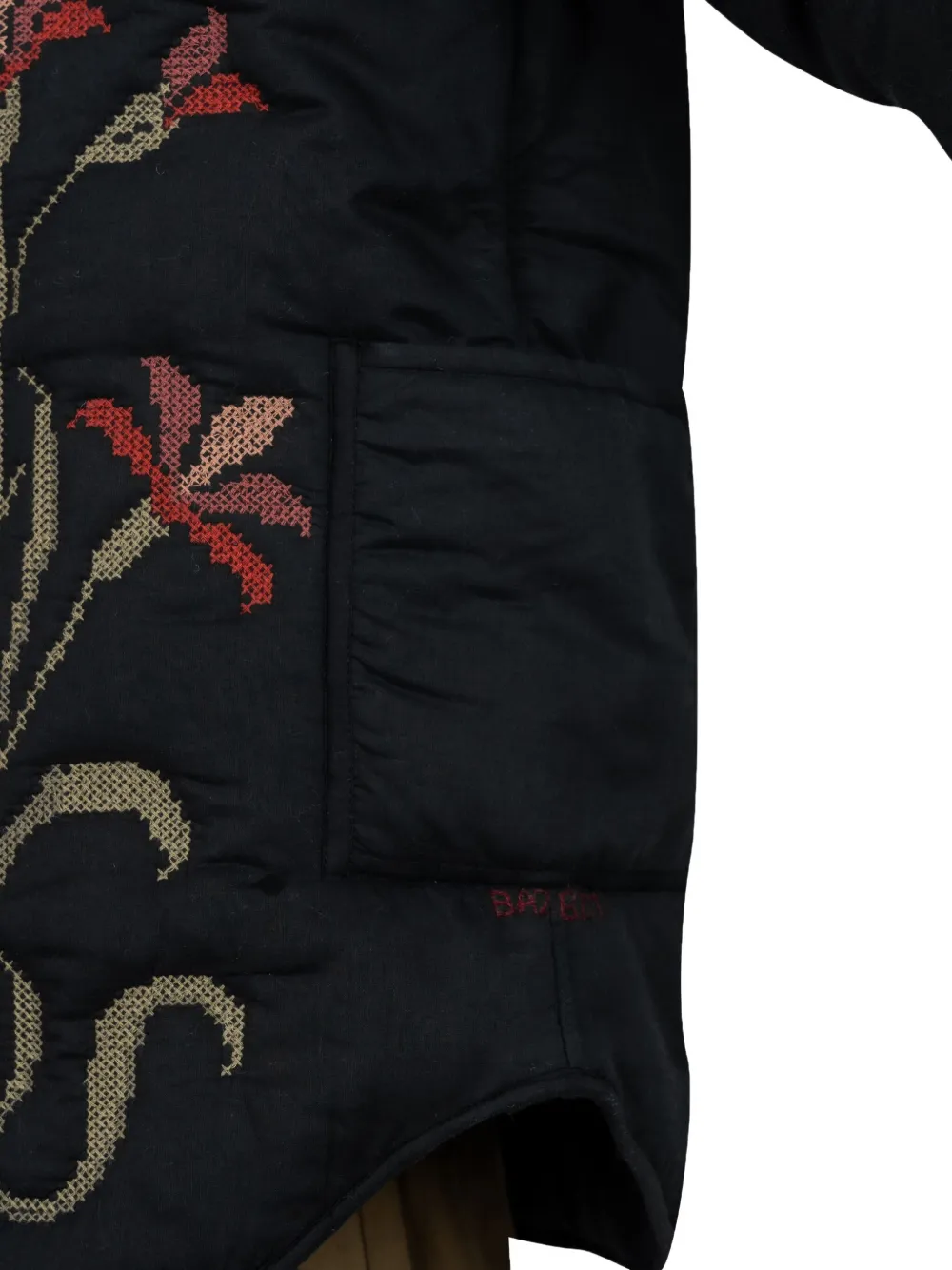 Baziszt Floral-embroidered Padded Jacket In Black
