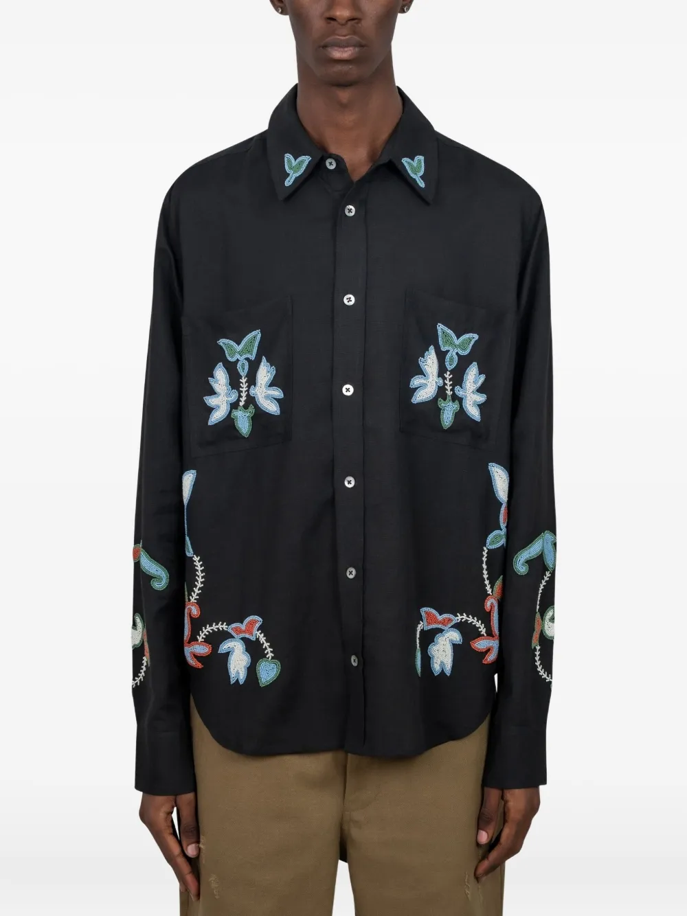Baziszt beaded-embellished floral-motif shirt | أسود | Image 1