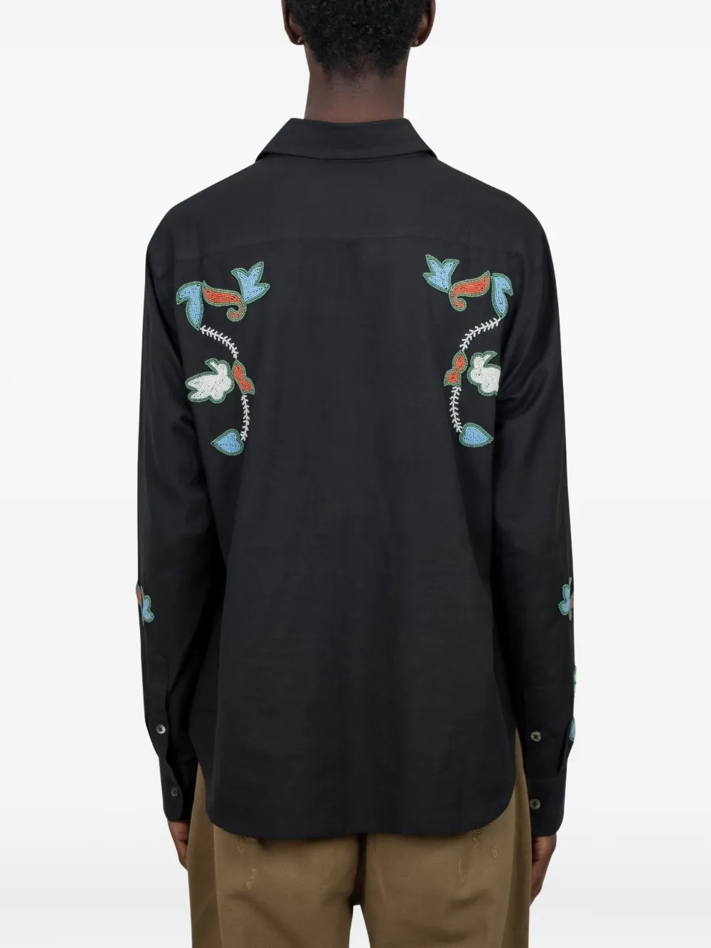 Beaded-Embellished Floral-Motif Shirt