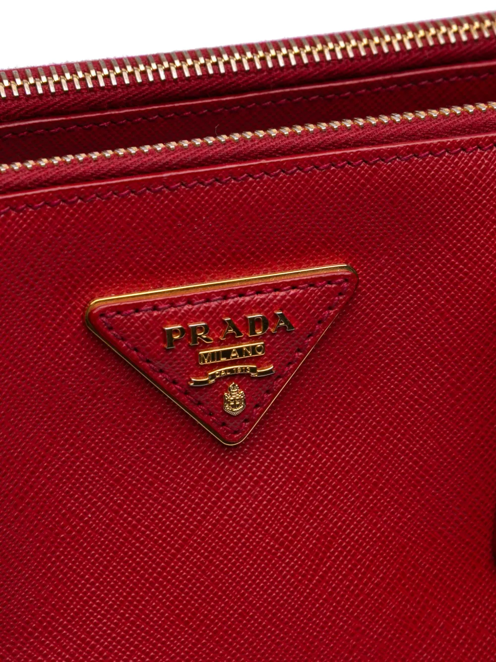 Pre-owned Prada 2013-2025 Small Saffiano Lux Galleria Double Zip Satchel In Red