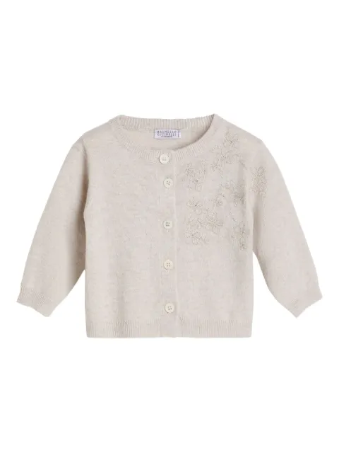 Brunello Cucinelli Kids floral-embroidered cashmere cardigan