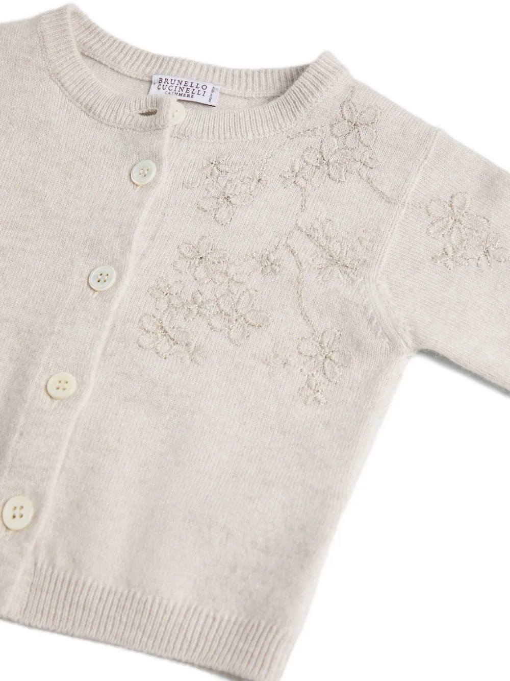 Brunello Cucinelli Kids Kasjmier vest met geborduurde bloemen Beige