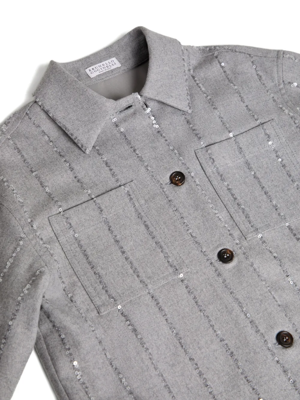 Brunello Cucinelli Kids Flanellen shirt met pailletten en strepen Grijs