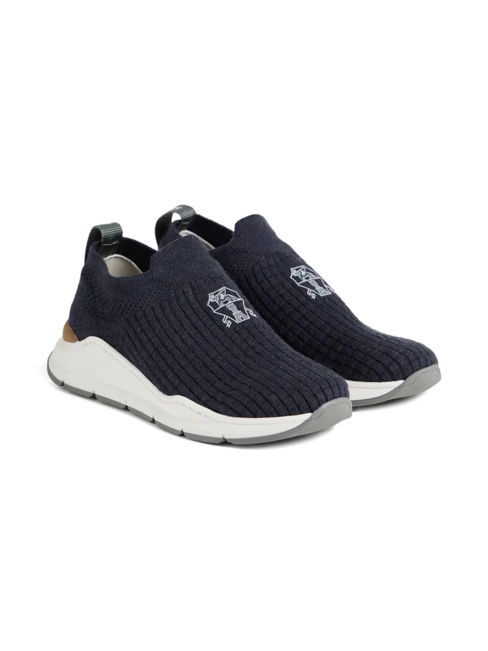 Brunello Cucinelli Kids logo-detail slip-on sneakers Blue