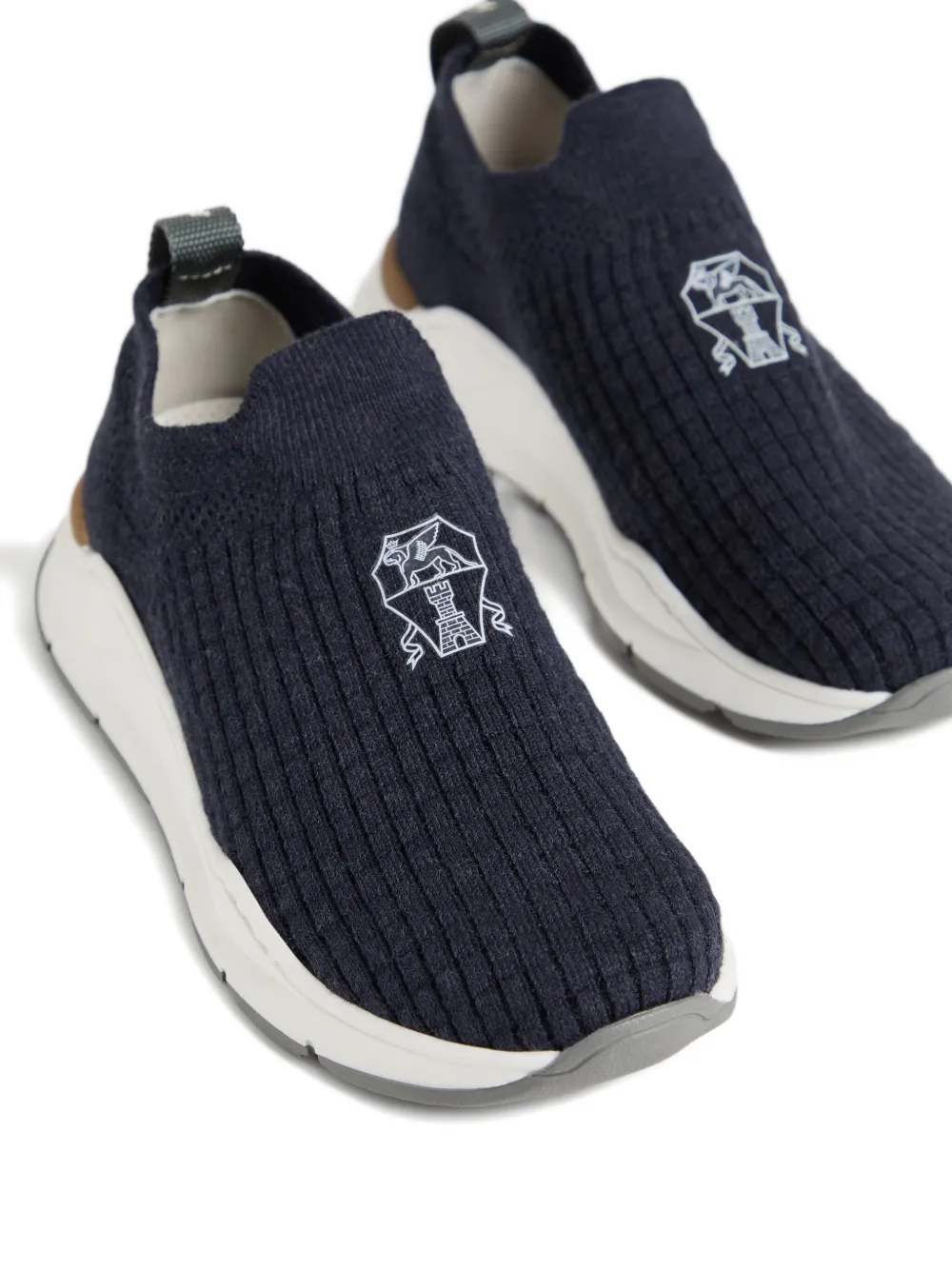Brunello Cucinelli Kids logo-detail slip-on sneakers Blue