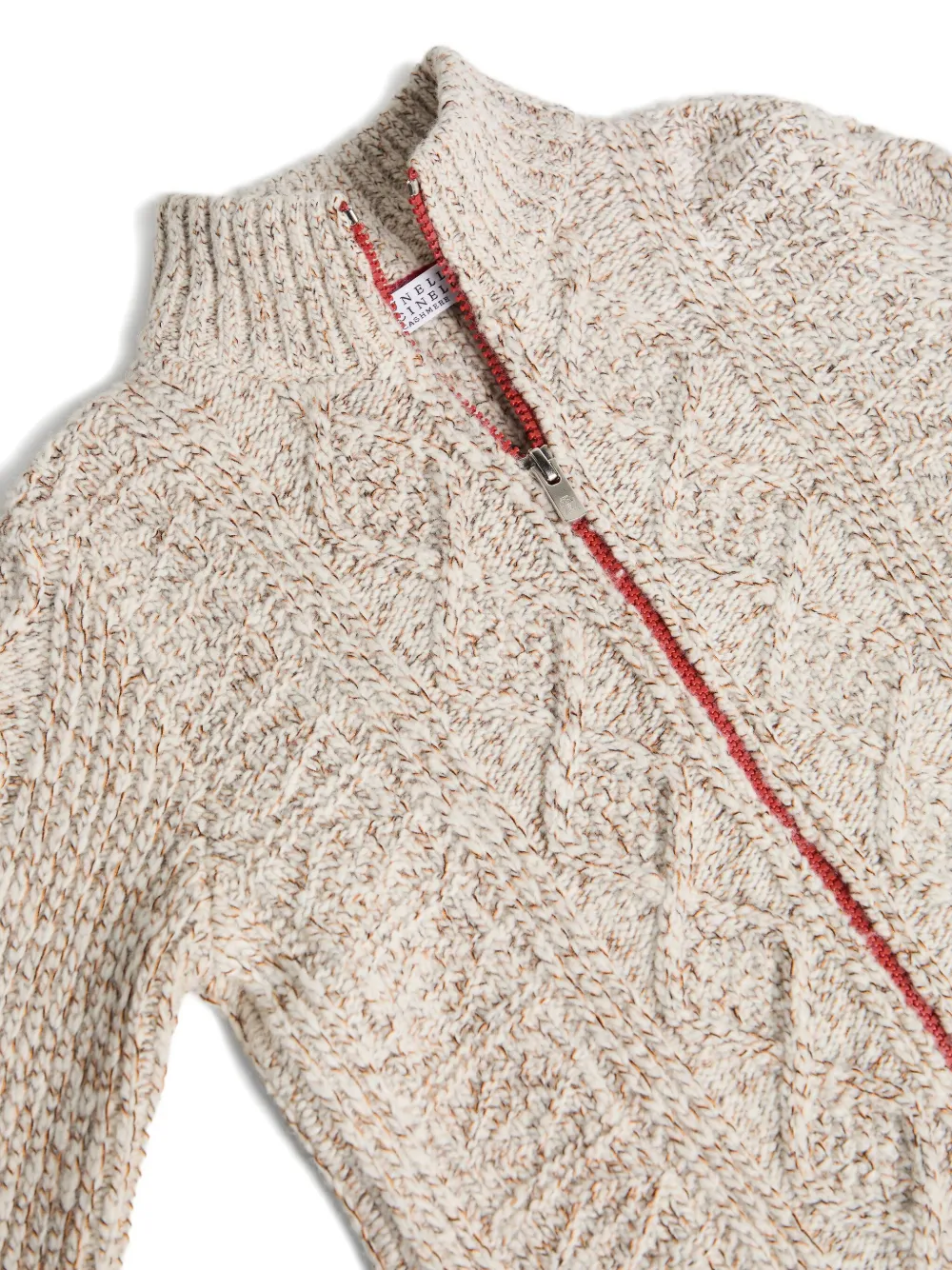 Brunello Cucinelli Kids Kabelgebreid vest met rits Beige