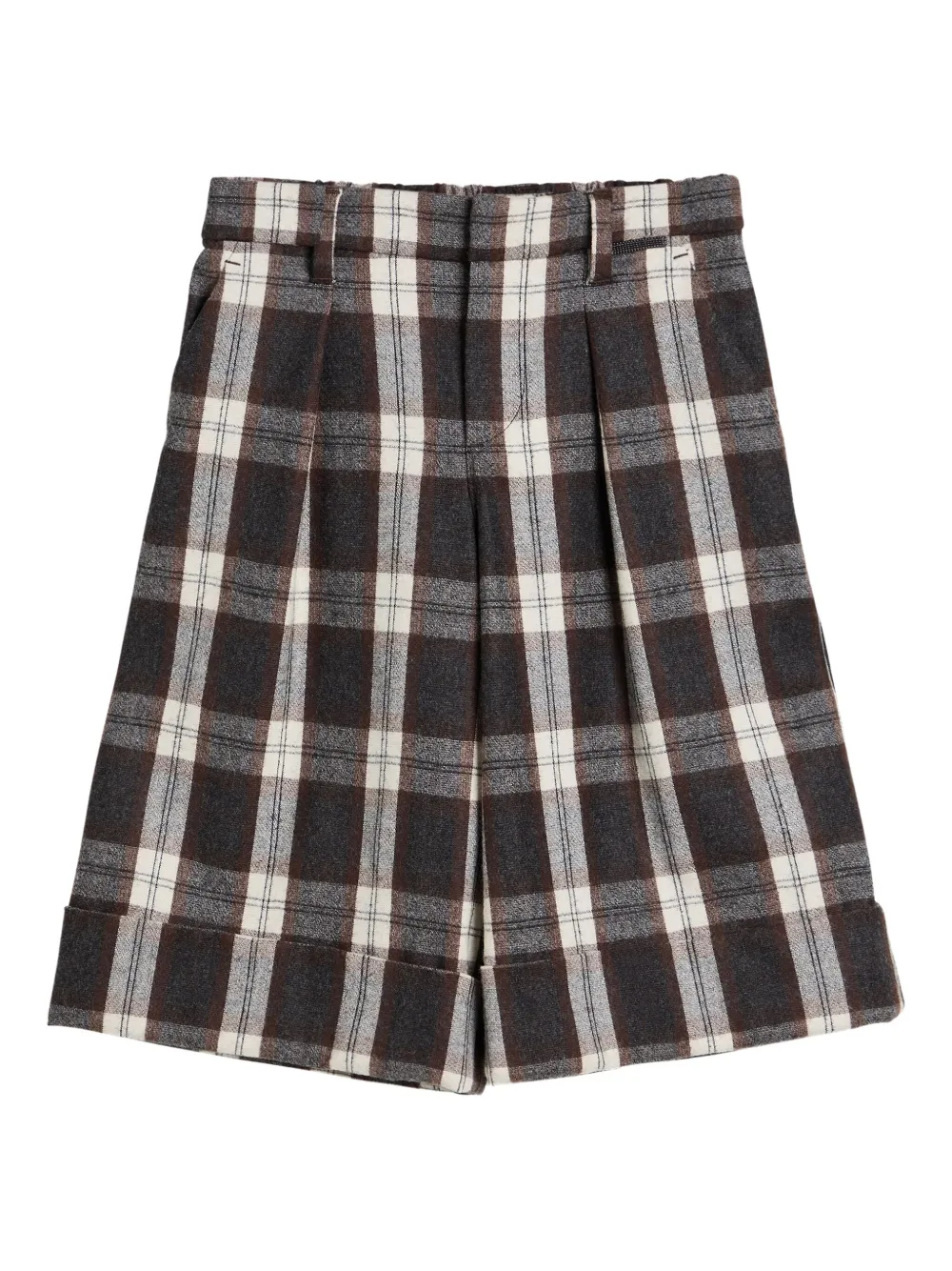 Brunello Cucinelli Kids pleated checked shorts | Brown | Image 1