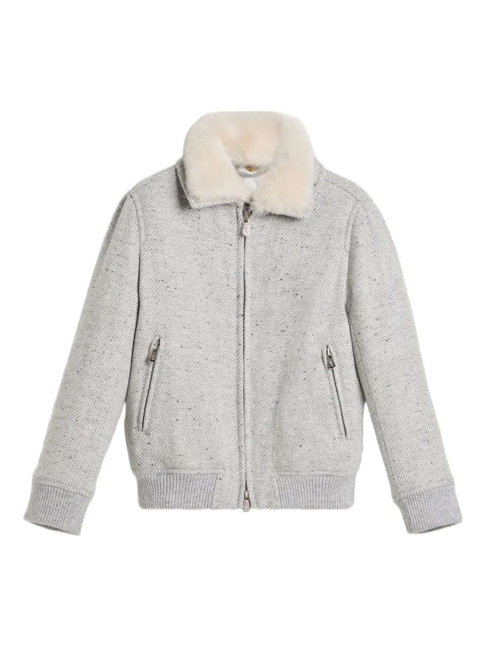 Brunello Cucinelli Kids herringbone detachable-collar bomber jacket | Grey | Image 1