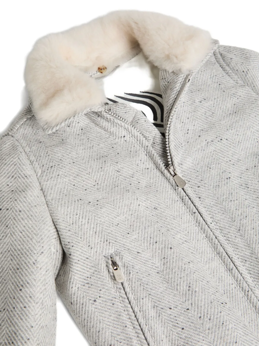 Brunello Cucinelli Kids Bomberjack met afneembare kraag en visgraatpatroon Grijs
