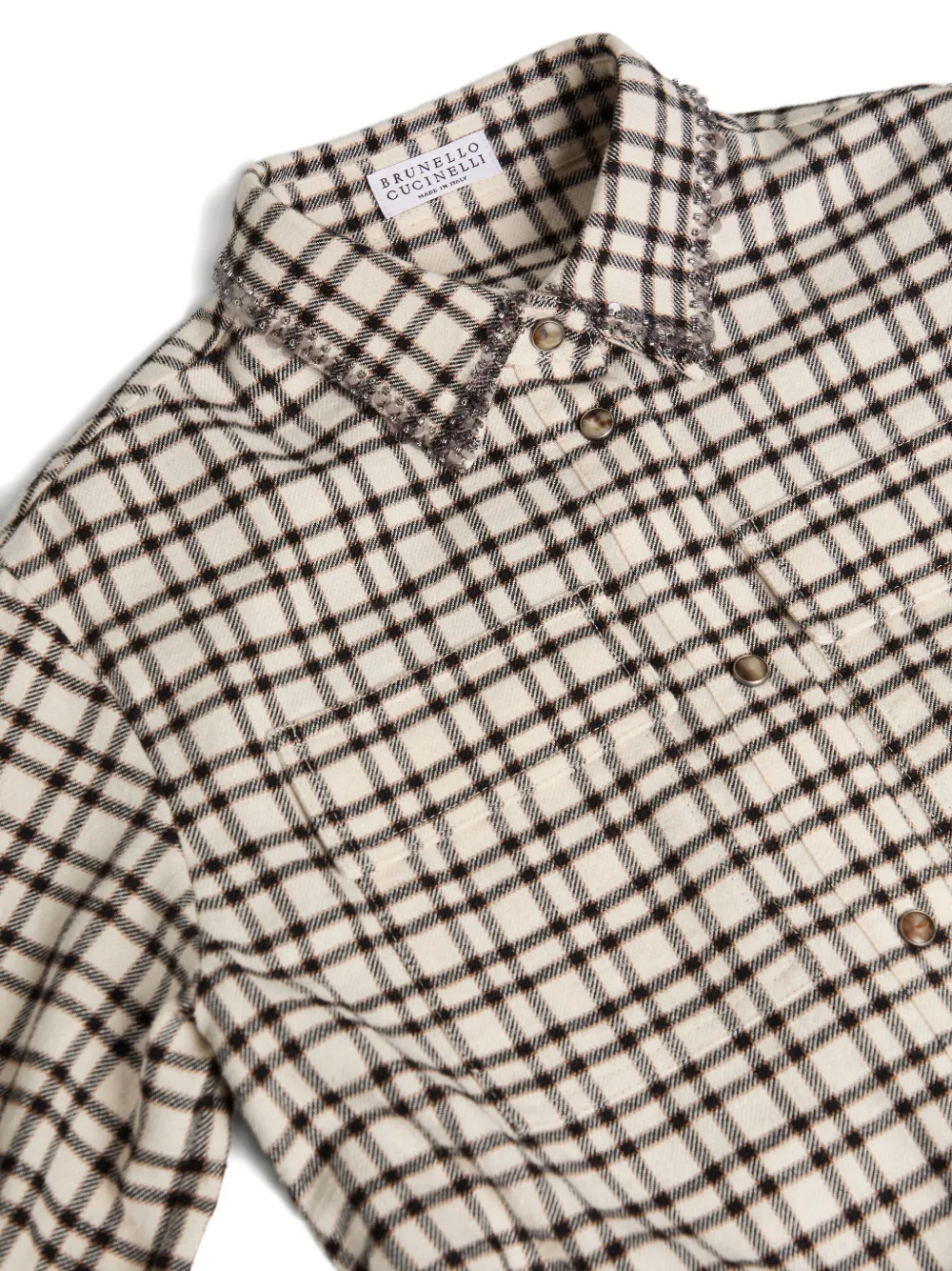 Brunello Cucinelli Kids Geruit shirt verfraaid met pailletten Beige