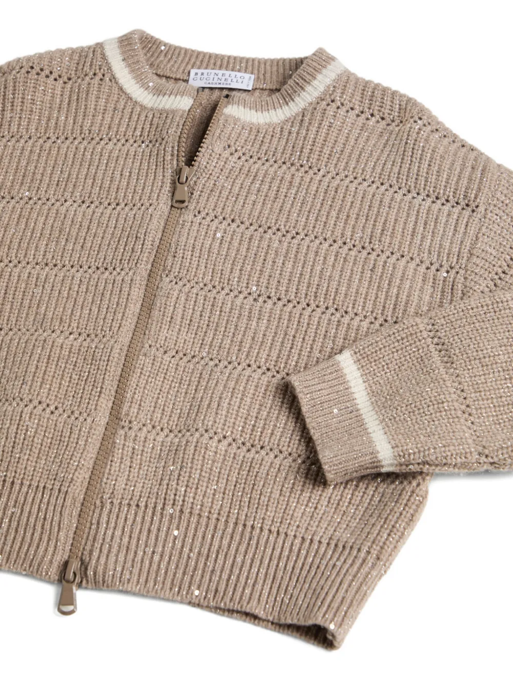 Brunello Cucinelli Kids Vest verfraaid met pailletten en rits Bruin