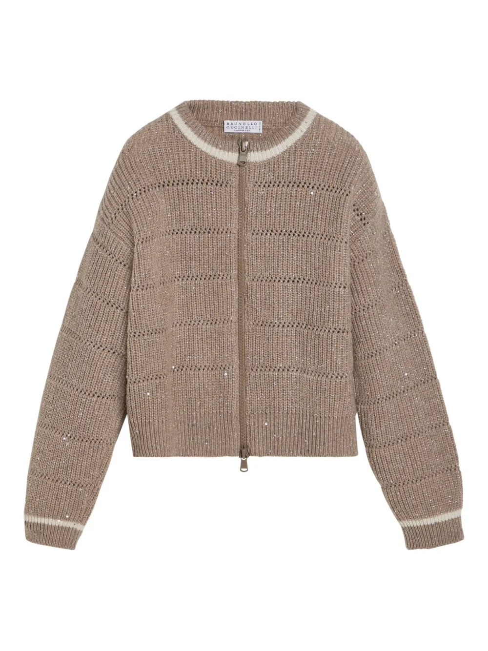 Brunello Cucinelli Kids Vest verfraaid met pailletten en rits Bruin