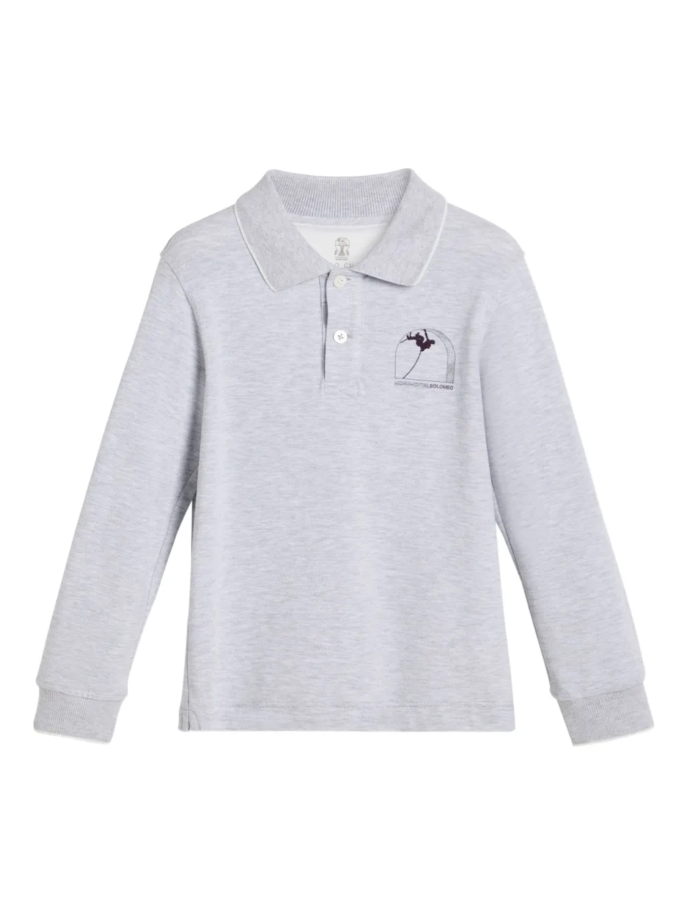 Brunello Cucinelli Kids piqué long-sleeve polo shirt | Grey | Image 1