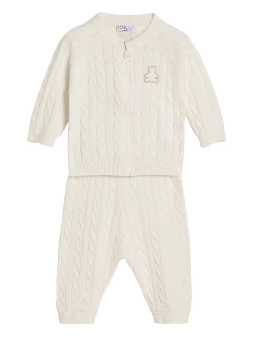 Brunello Cucinelli Kids Bernie Baby kabelgebreide broek Wit