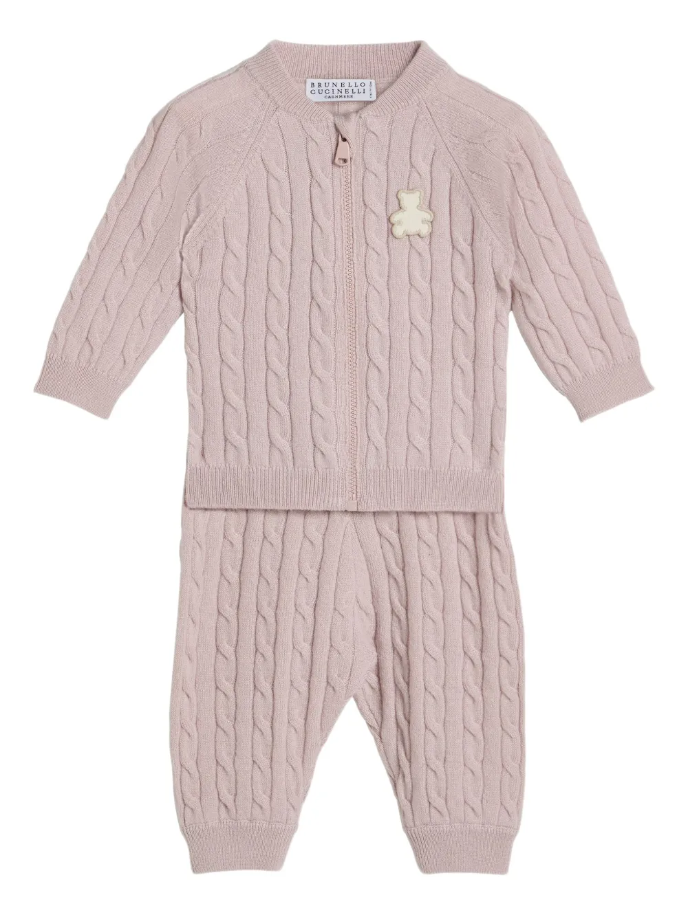 Brunello Cucinelli Kids Kabelgebreid broekset met rits Roze