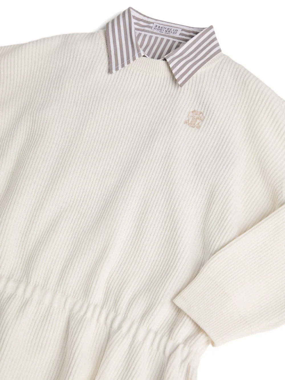 Brunello Cucinelli Kids Ribgebreide mini-jurk met trekkoord Beige