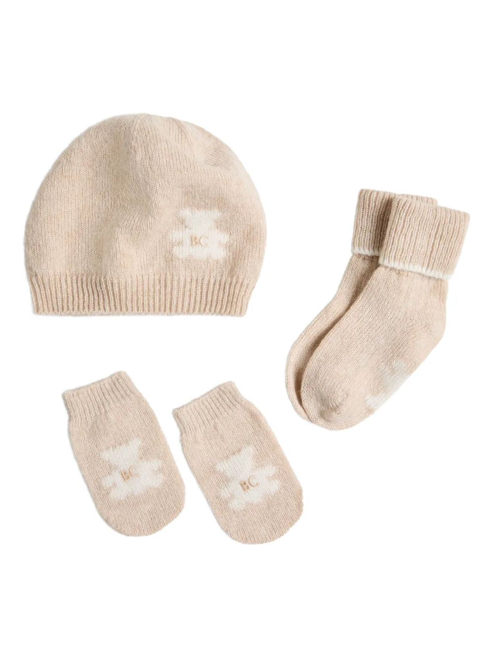 Brunello Cucinelli Kids Kasjmier muts handschoenen en sokken met teddybeerprint Beige