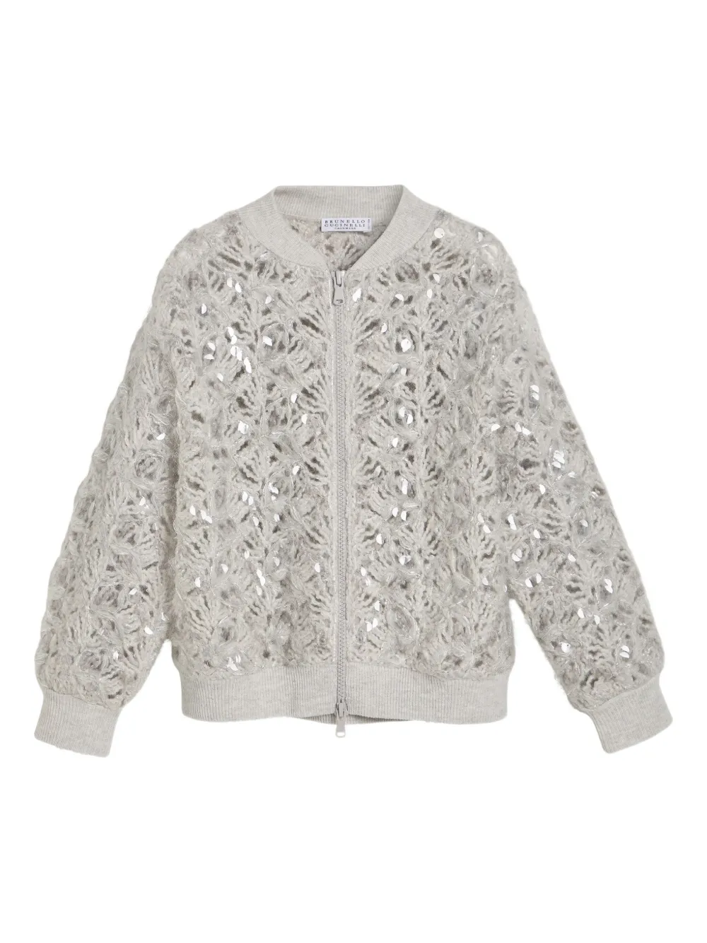 Brunello Cucinelli Kids Dazzling sequin-embellished cardigan | Grey | Image 1
