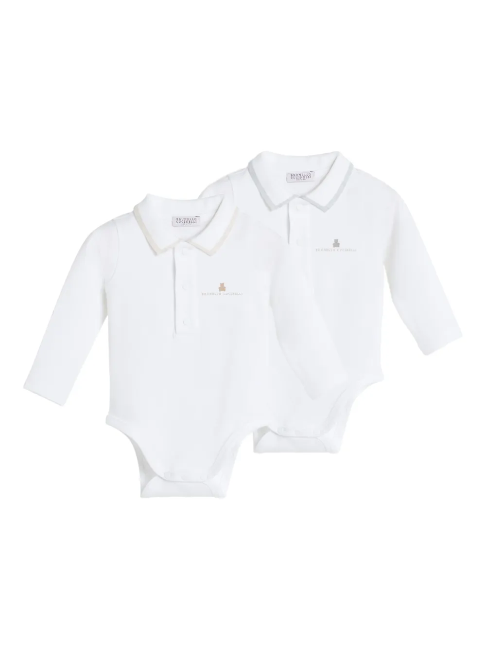 Brunello Cucinelli Kids Twee rompers met polokraag en lange mouwen Wit