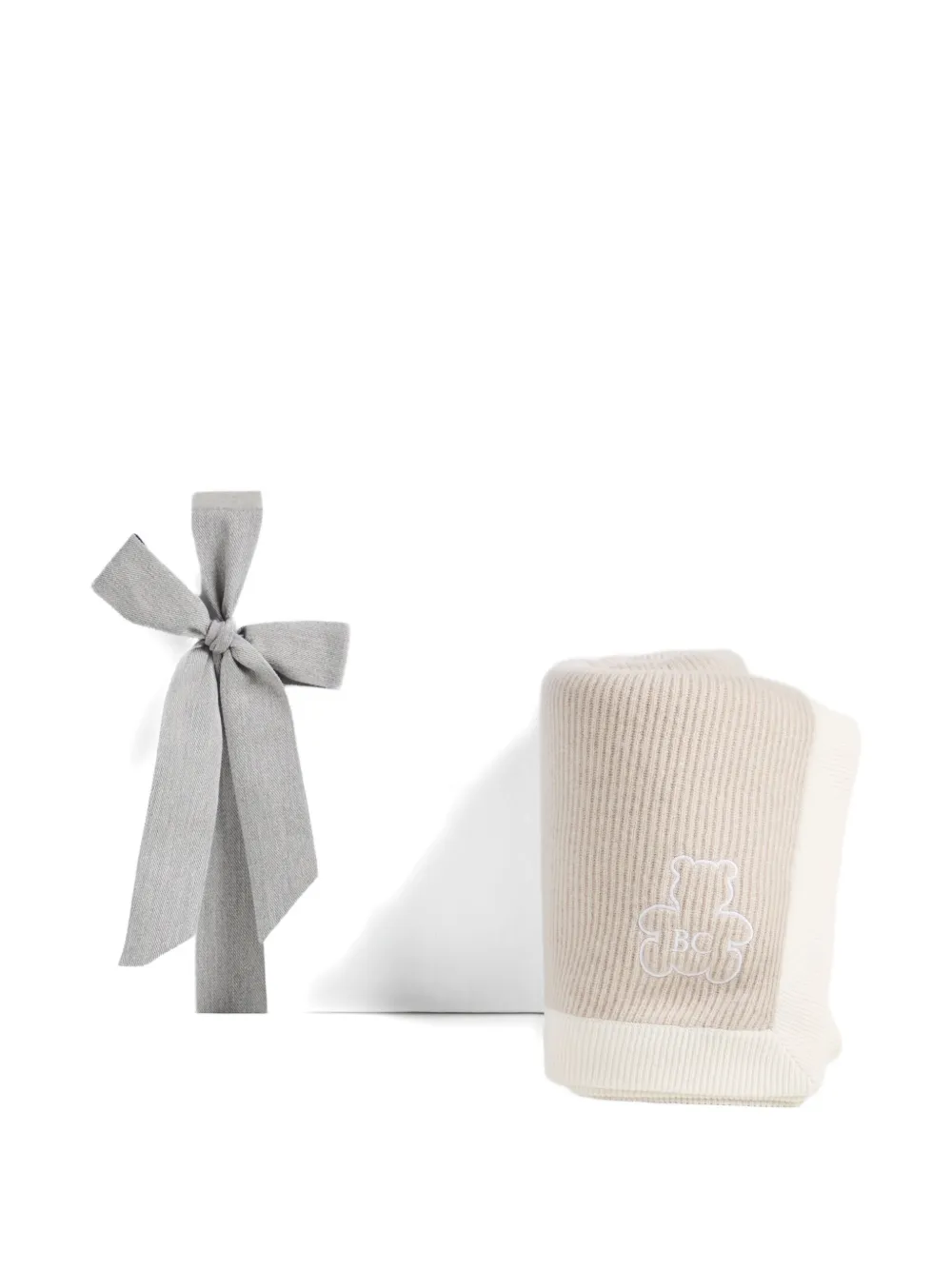 Brunello Cucinelli Kids Ribgebreide deken met geborduurde teddy Beige