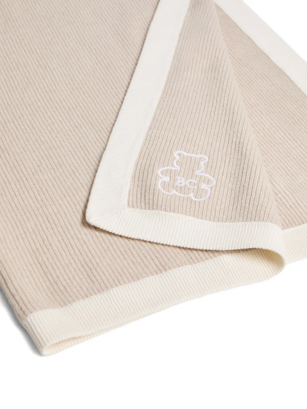 Brunello Cucinelli Kids Ribgebreide deken met geborduurde teddy Beige