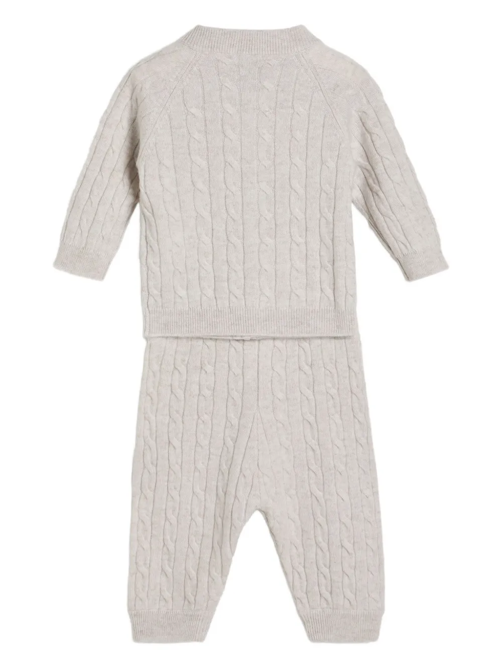 Brunello Cucinelli Kids Kabelgebreid romperset met teddybeerapplicatie Grijs
