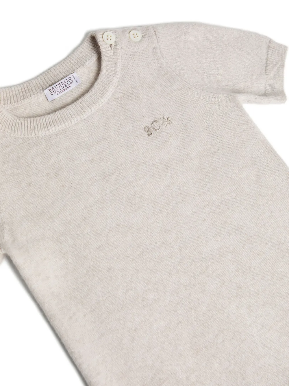 Brunello Cucinelli Kids Kasjmier jurk met korte mouwen en borduurwerk Beige