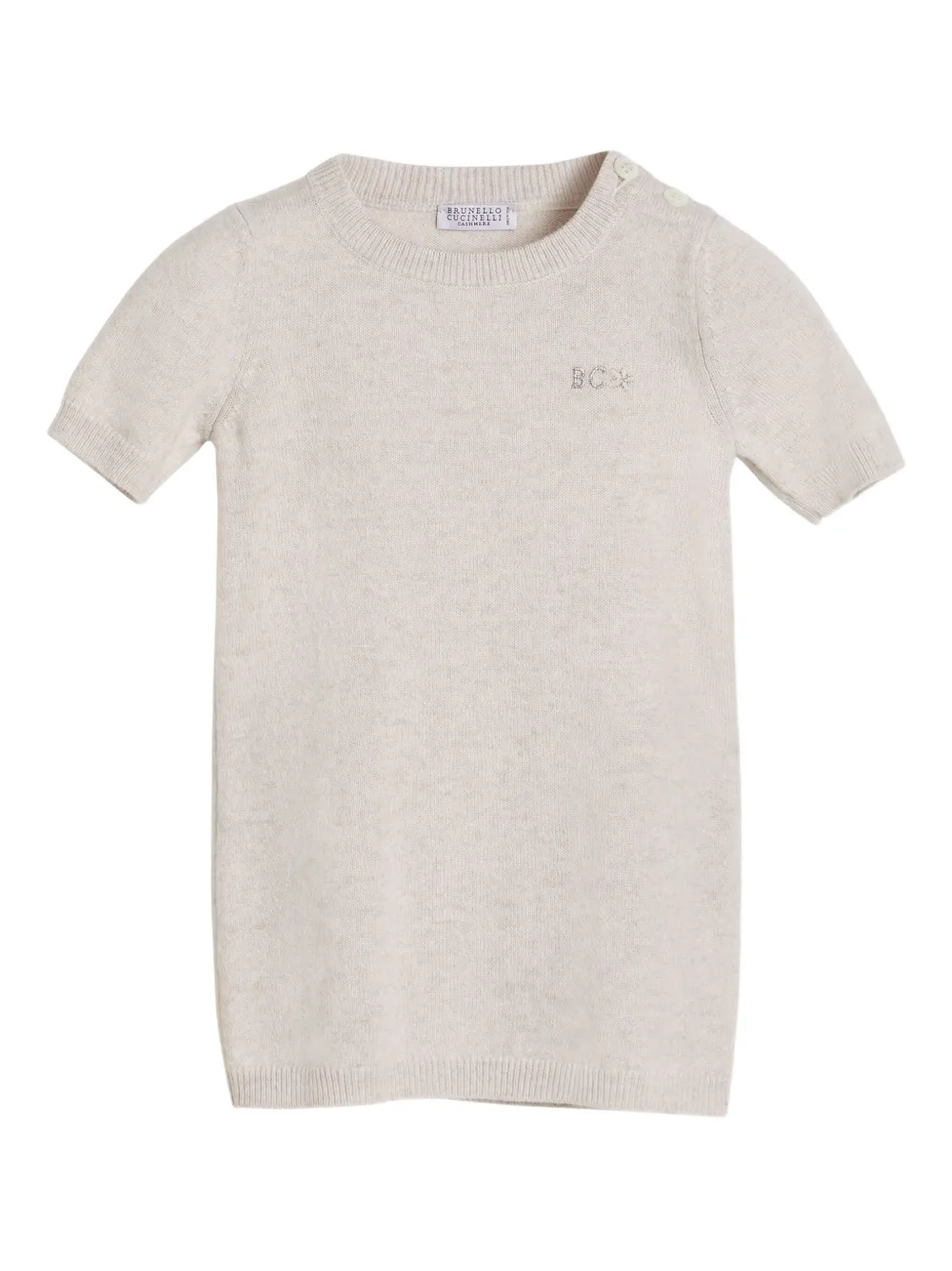 Brunello Cucinelli Kids cashmere short-sleeve embroidered dress | Neutrals | Image 1