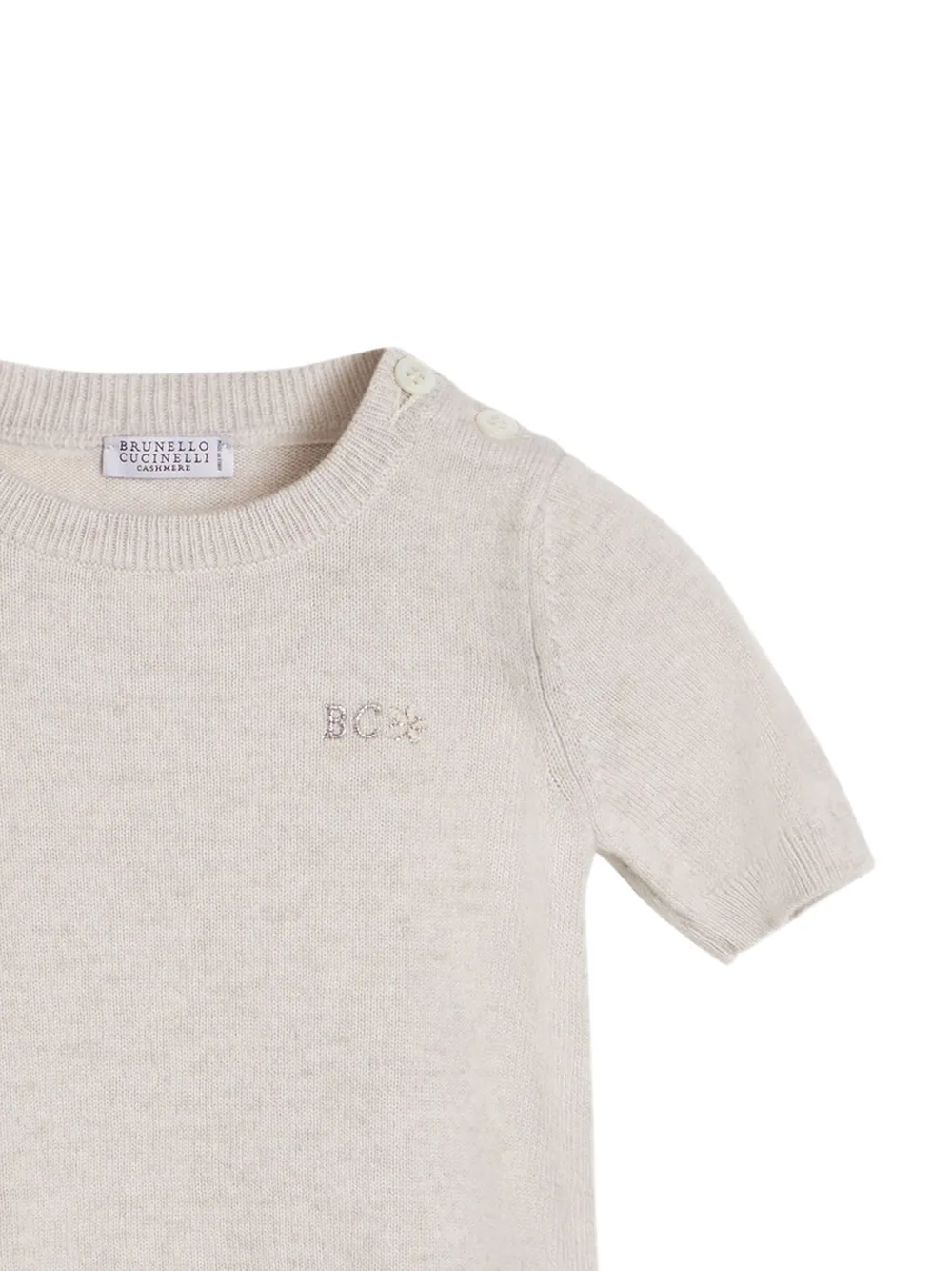 Brunello Cucinelli Kids Kasjmier jurk met korte mouwen en borduurwerk Beige