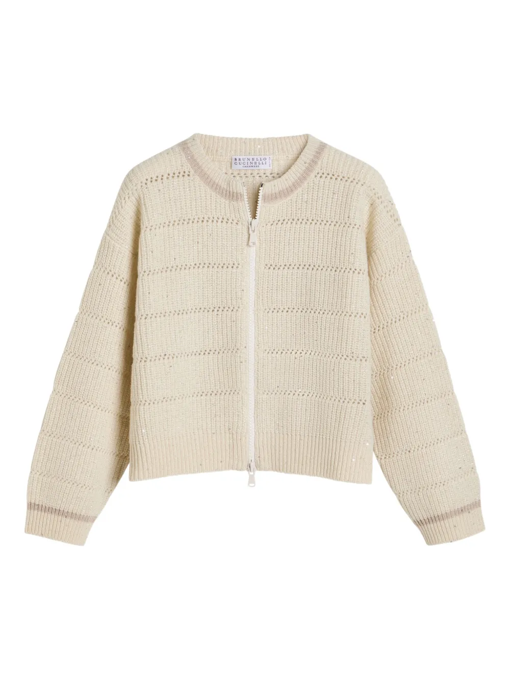 Brunello Cucinelli Kids Opengebreid vest verfraaid met pailletten Beige