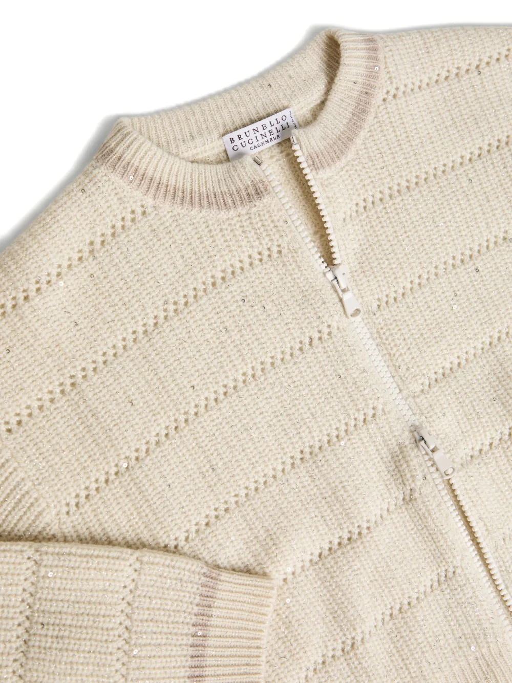 Brunello Cucinelli Kids Opengebreid vest verfraaid met pailletten Beige